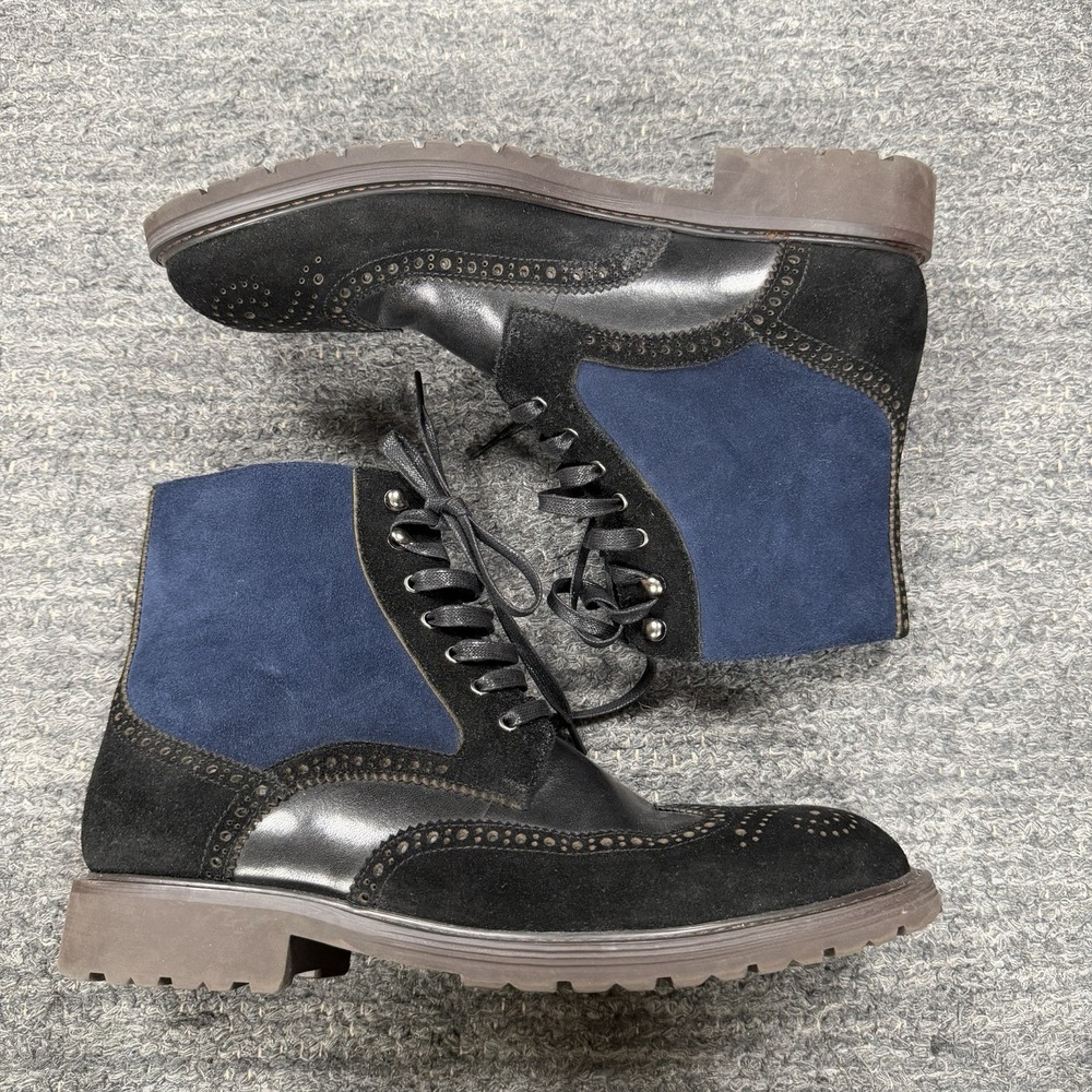 Robert Graham Gothic Boots Men 8 Blue Black Suede Leather Lace Up Dress RG5401B